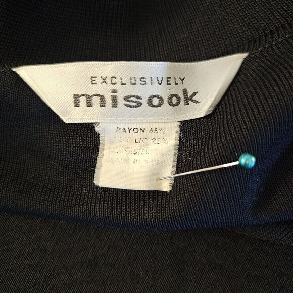 Vintage Exclusively Misook Black Cardigan Open‎ Front Sweater Thin Tight Knit LG - Picture 6 of 7